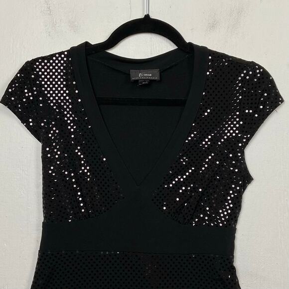 B Wear VTG Black Sequin Baby Doll Whimsigoth Witchy Goth Cap Sleeve Top Medium - Picture 2 of 12